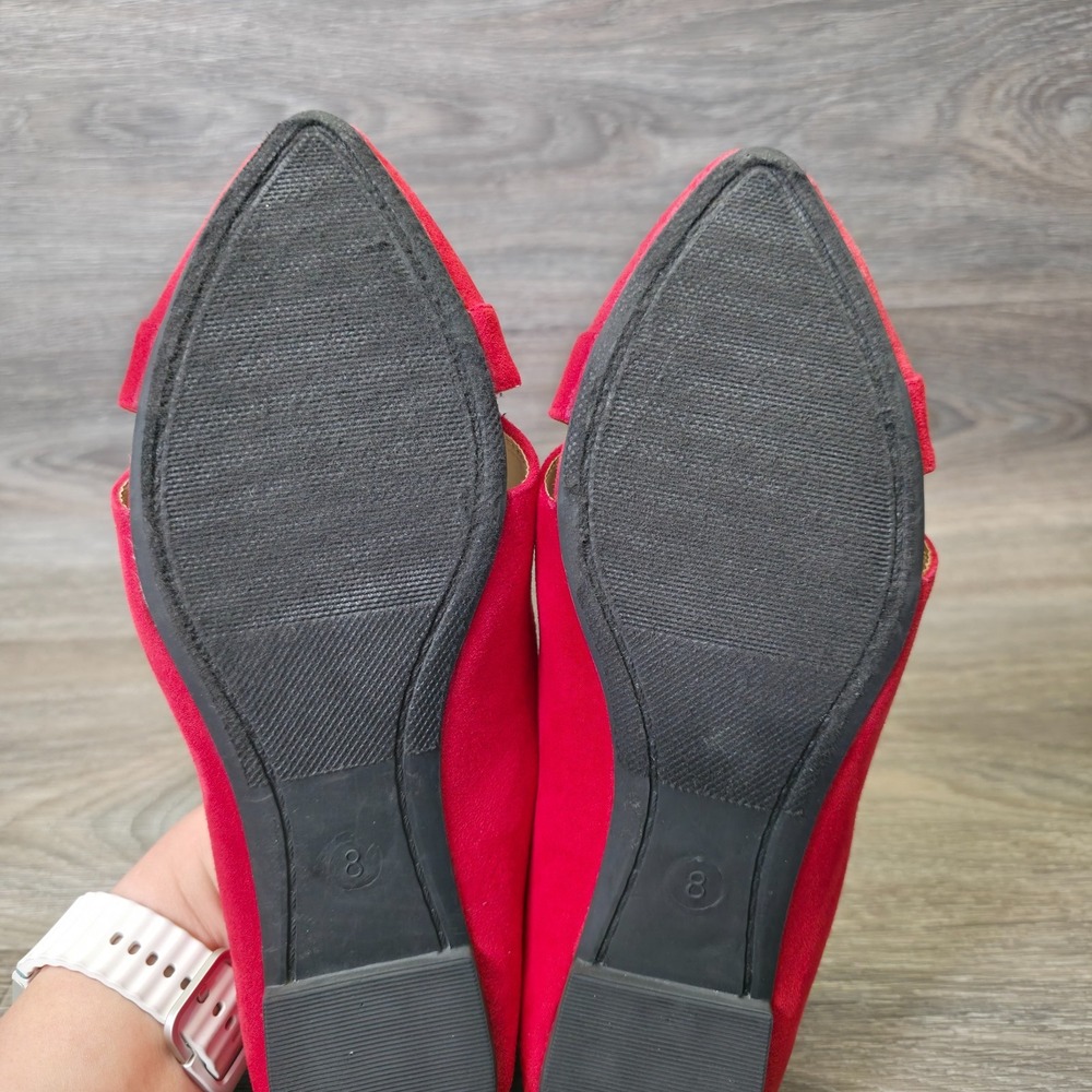 Charles Albert Flats Women 8 Red Pointed Toe Faux Suede Classic Ballet Timeless - Picture 10 of 12
